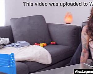 Inked rocky emerson hairy pussy lips clit takes alex legend cumshot on big ass after deepthroat.