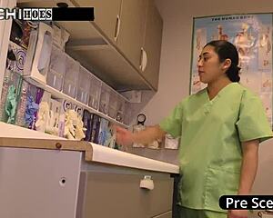 backstage with jasmine rose: nurse fingers gaping shaved pussy to orgasm on hospital clock