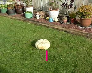 🤢 kiwi trashy milf squats on massive pumpkin toilet seat in backyard garden!