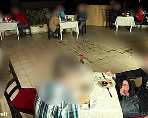 Watch me yank out his monster cock for public restaurant blowjob cumshot