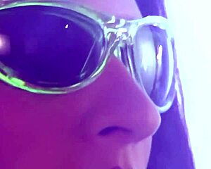 Wearing Futuristic Glasses While Busty Babe Watches Brunette Booty Drilled