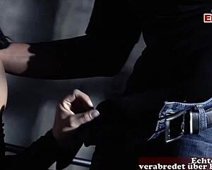 The skinny german brunette slut hooks up with two guys. They double penetrate her tight ass anally.