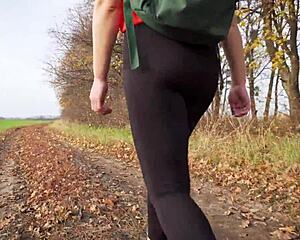 milf, those black tights hugging your ass while teasing in yoga leggings got me spying hard?