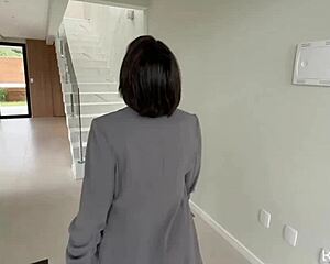 hey check out this big ass real estate babe closing deals with her juicy skills in the kitchen