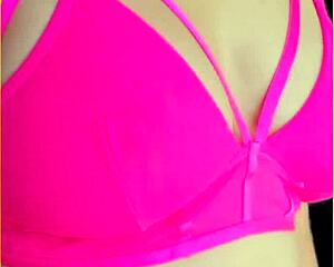 Wifey flashes perfect big tits in hot pink lingerie?