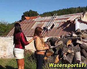 wanna watch our steamy outdoor watersports threesome piss play?