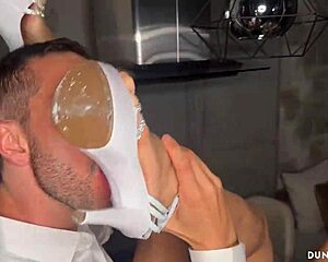 after the party our big ass brunette babe rims muscular guy's cock