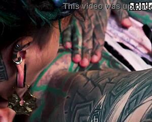 Tattooed hippie newbie picks up tips from alternative pornstar mentor