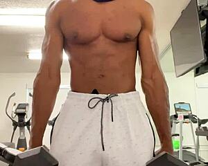 this muscular guy works out neck shoulders hoping ladies notice his sexy form