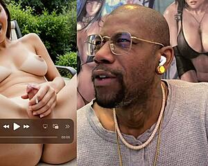 so this tiny trans girl with small cock blows huge load on her curvy body and drips down shaved pussy