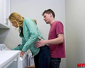 mommies bend over offering ass to sons in laundry room fantasy threesome!