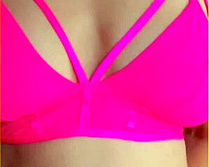 Wifey flashes perfect big tits in hot pink lingerie?