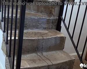 British MILF Auntie Trisha Strips Naked on Stairs for Solo Tit Tease Play!