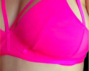 Wifey flashes perfect big tits in hot pink lingerie?