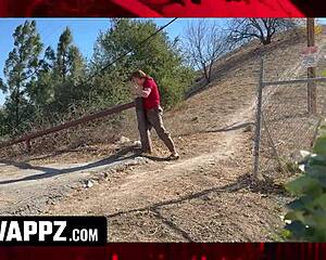 stepmom gets spanked outdoors panty sniffed then group punished in dirty family 4some scandal