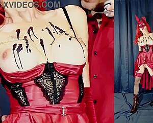 Halloween bunny drips hot wax over her massive heaving tits in costume play