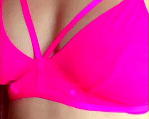 Wifey flashes perfect big tits in hot pink lingerie?