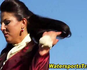 wanna watch our steamy outdoor watersports threesome piss play?