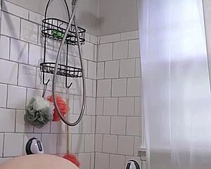 whoa, caught my big-ass stepmom showering with those natural tits... had to jack off! 💦🚿