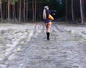 flashing pussy on forest walk then jerking off cumshot 720p
