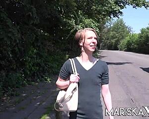 mariskax's petite caroline blindfolded for old men's double anal ass-to-mouth in heels