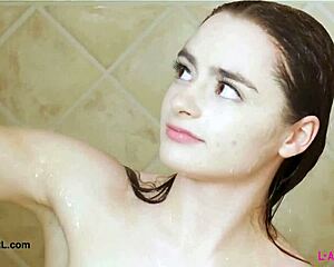 Cute teen slut jumps into hot shower fun