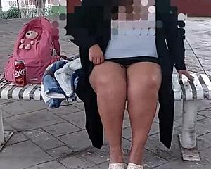 horny latina beruka stuffs huge pussy toy in park panties