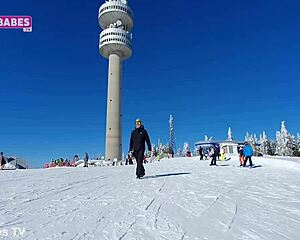 midget milf gives sloppy blowjob on ski holiday vacation