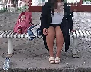 horny latina beruka stuffs huge pussy toy in park panties