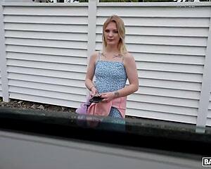 Damn, Candy Lane rides every Bang Bus cock smiling for messy facial blast!