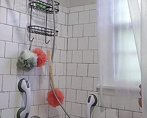 whoa, caught my big-ass stepmom showering with those natural tits... had to jack off! 💦🚿
