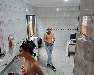 Maid strips bare and gulps down facial cum