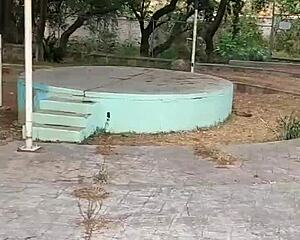 horny latina beruka stuffs huge pussy toy in park panties