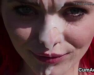 bombshell bimbo swallows bukkake facial from blowbang pov