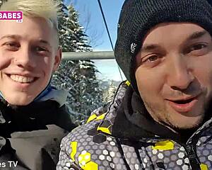 midget milf gives sloppy blowjob on ski holiday vacation