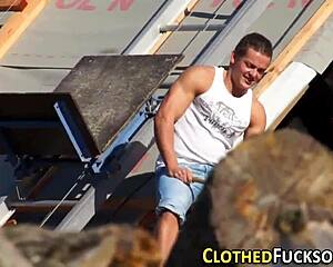 glam classy hos in heels take outdoor threeway with monster cocks spraying faces