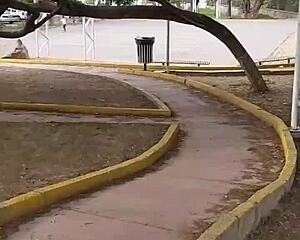 horny latina beruka stuffs huge pussy toy in park panties