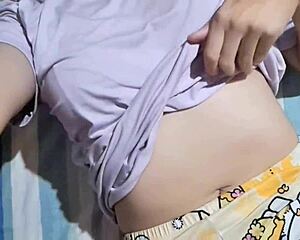 damn, check this sexy colombian babe's homemade masturbation in miniskirt