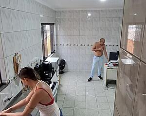 Maid strips bare and gulps down facial cum