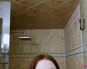 Cute teen slut jumps into hot shower fun