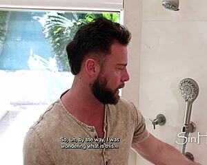 handyman gets sensual nuru massage from oiled brunette masseuse jewel diamant