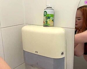 risky public toilet sex with hot redhead neighbor with pierced nipples... did anyone catch us?
