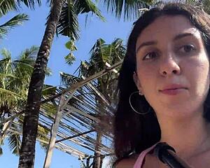 crazy teen sneaks cumwalk through crowded beach swallowing loads almost busted public