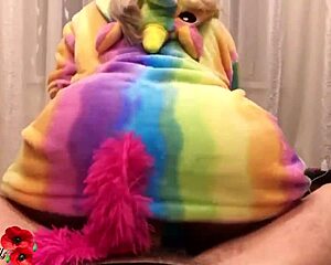 horny blonde kigurumi girl passionately handjobs stepbro huge cock pov