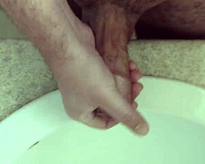 Early Morning Bathroom Solo Leads to Gushing Cumshot Explosion