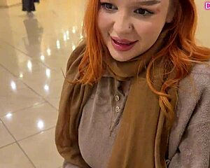 risky public toilet sex with hot redhead neighbor with pierced nipples... did anyone catch us?