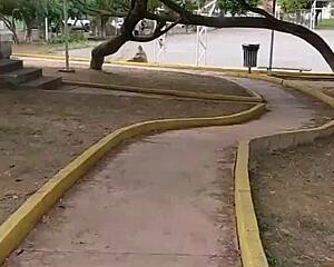 horny latina beruka stuffs huge pussy toy in park panties