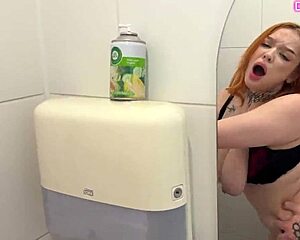 risky public toilet sex with hot redhead neighbor with pierced nipples... did anyone catch us?