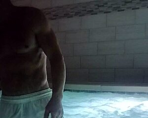 Muscle man pounds in public jacuzzi with dirty talk