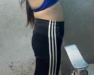 Sext ebony student oils fat ass in hotel bathroom! 🍑🛁💦